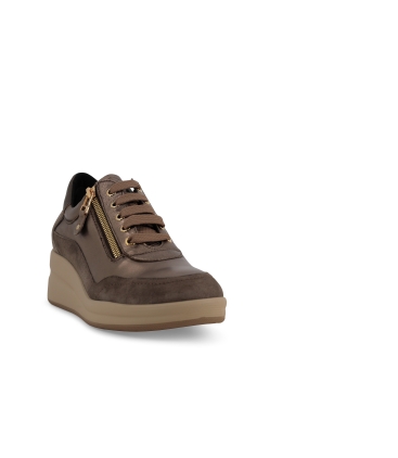 Sneakers donna in pelle e camoscio beige r25655z