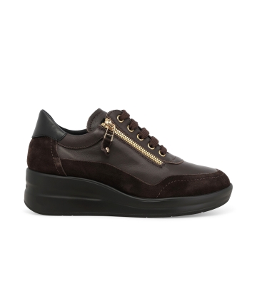 Sneakers donna in pelle e camoscio marrone r25655z