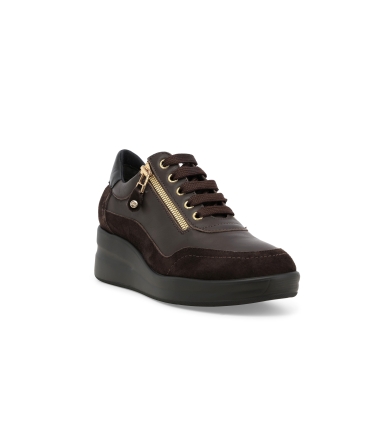 Sneakers donna in pelle e camoscio marrone r25655z