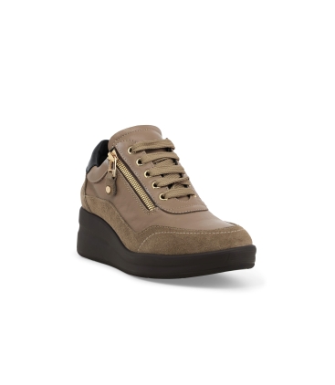 Sneakers donna in pelle e camoscio beige r25655z