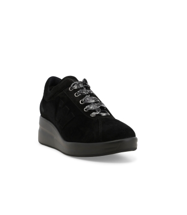 Sneakers donna in camoscio comode nero r25656z