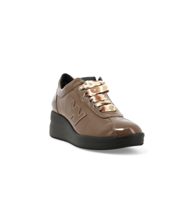 Sneakers donna in vernice comode beige r25656z