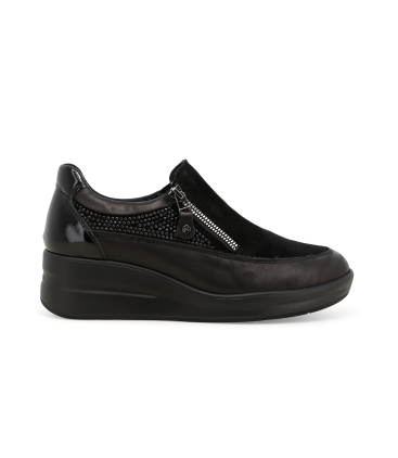 Sneakers donna in pelle comode nero r25657z