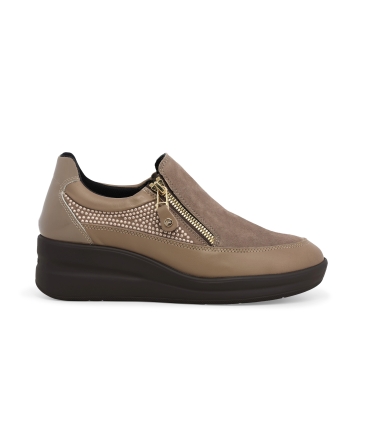 Sneakers donna in pelle comode beige r25657z