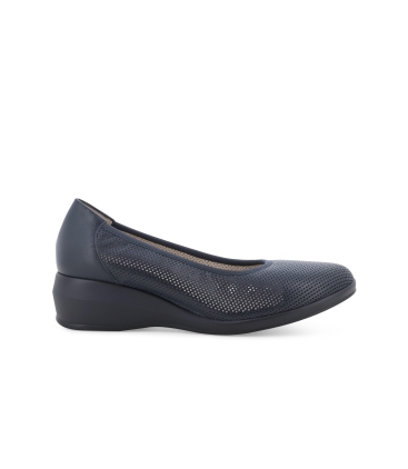 Décolleté zeppa comfort in pelle blu navy traforata r30611q