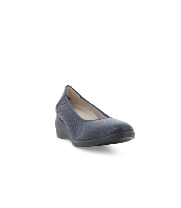 Décolleté zeppa comfort in pelle blu navy traforata r30611q