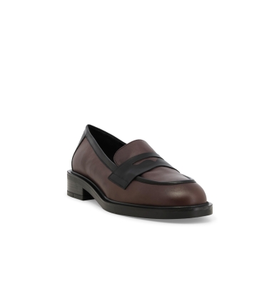 Mocassini donna in pelle morbida marrone e nero r45040