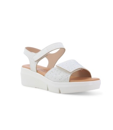 Sandalo platform bianco e argento con strass r80439q