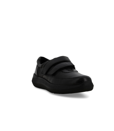 Mocassino uomo con strappi in velcro in pelle nero u55389