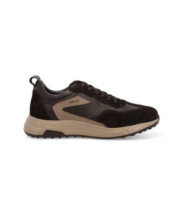 Sneakers uomo in camoscio e pelle marrone u56040
