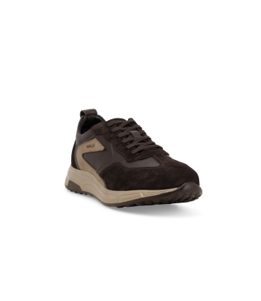 Sneakers uomo in camoscio e pelle marrone u56040