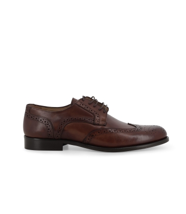 Scarpa derby wingtip brogue in pelle color mogano - lavorazione inglese