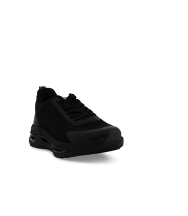 Sneakers uomo allacciata in tessuto elastico nero u93404
