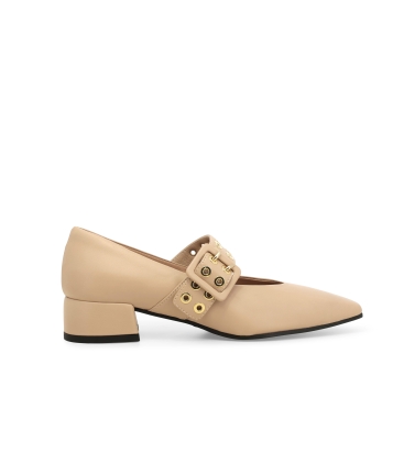 Décolleté donna in pelle beige v5349