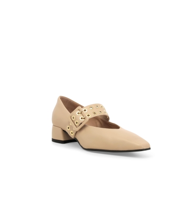 Décolleté donna in pelle beige v5349