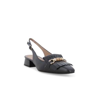 Slingback nero con frangia e accessorio dorato v708