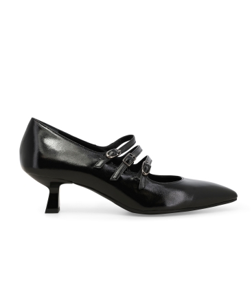 Décolleté donna in vernice comodo con cinturini nero e5201